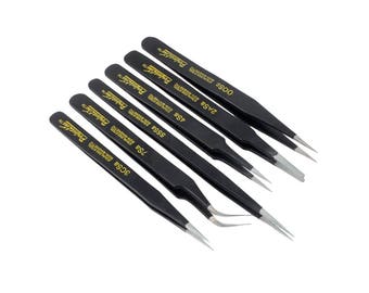 Tweezers Fine Tip Epoxy Coated Non-Magnetic  Set of 6 - 57-159