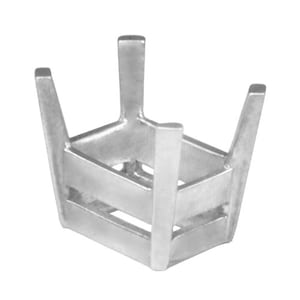 May include: A silver-coloured jewellery setting with four prongs and a rectangular base. The setting is designed to hold a gemstone, with a sturdy construction and a polished finish. The prongs extend upwards, ready to secure a stone.
