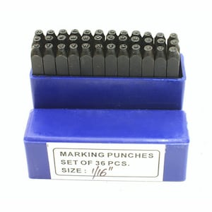 Juego de sellos con letras y números de 1/16”, 36 piezas para estampar metal - 55-405