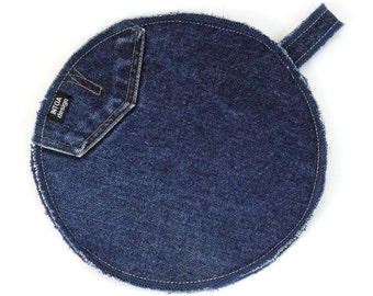 Denim Pot Holder of Upcycled Jeans, Blue