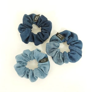 Denim Scrunchie of Upcycled Jeans, Dark Blue image 2