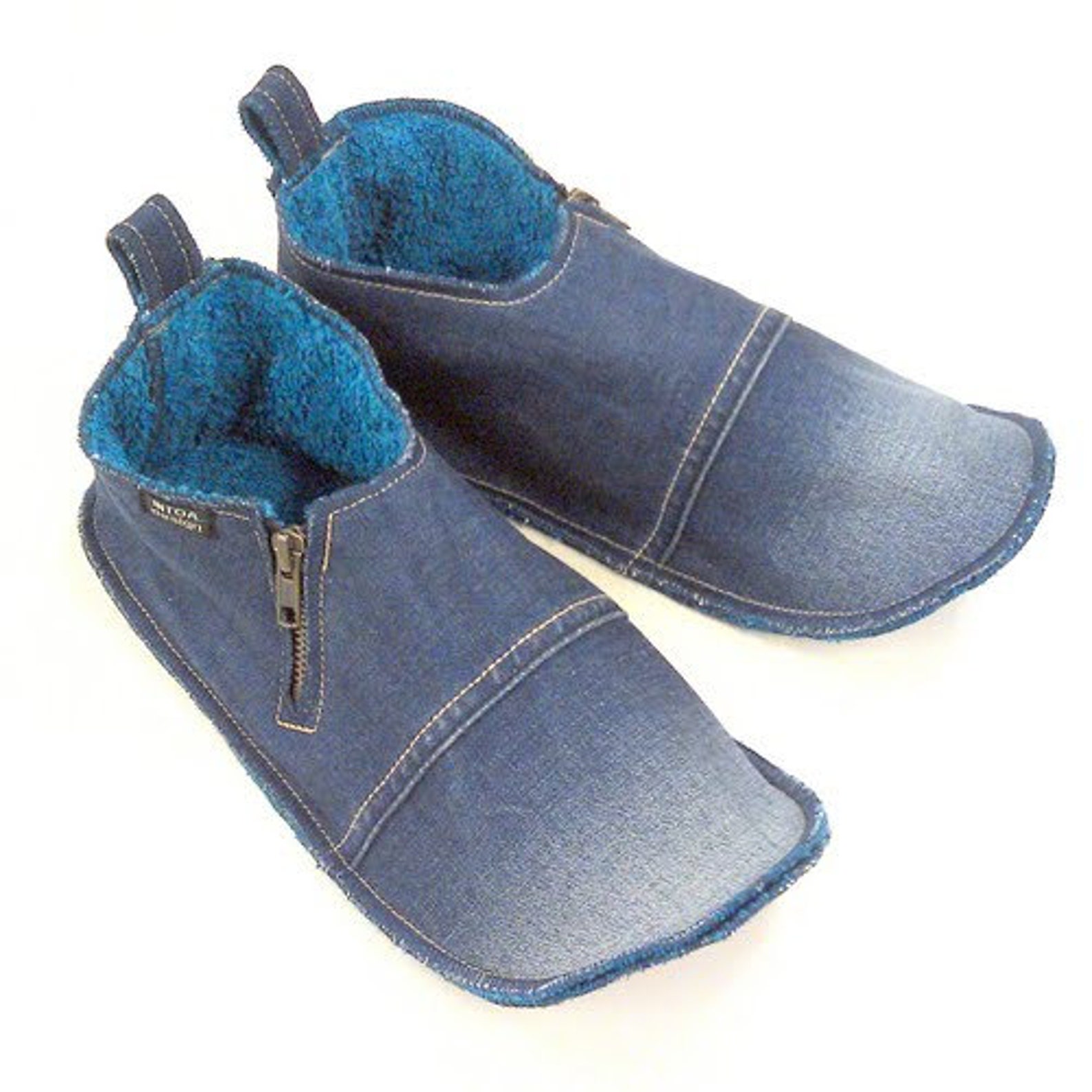 Denim Slippers of Recycled Jeans adults zippered | Etsy