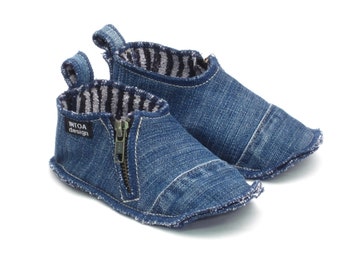 Denim Slippers of Upcycled Jeans, kids, zippered