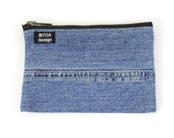 Small Denim Pouch of Upcycled Jeans, Medium Blue