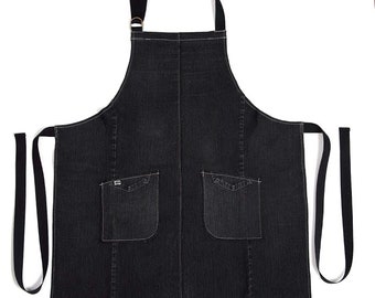 Denim Apron of Upcycled Jeans, Grey