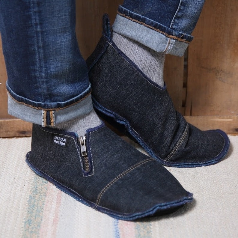 Denim Slippers of Upcycled Jeans, adults, zippered image 2