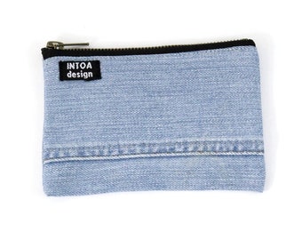 Small Denim Pouch of Upcycled Jeans, Light Blue