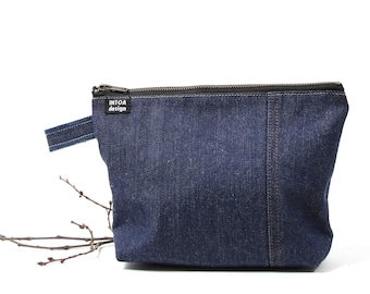 Denim Cosmetics Bag of Upcycled Jeans, Dark Blue