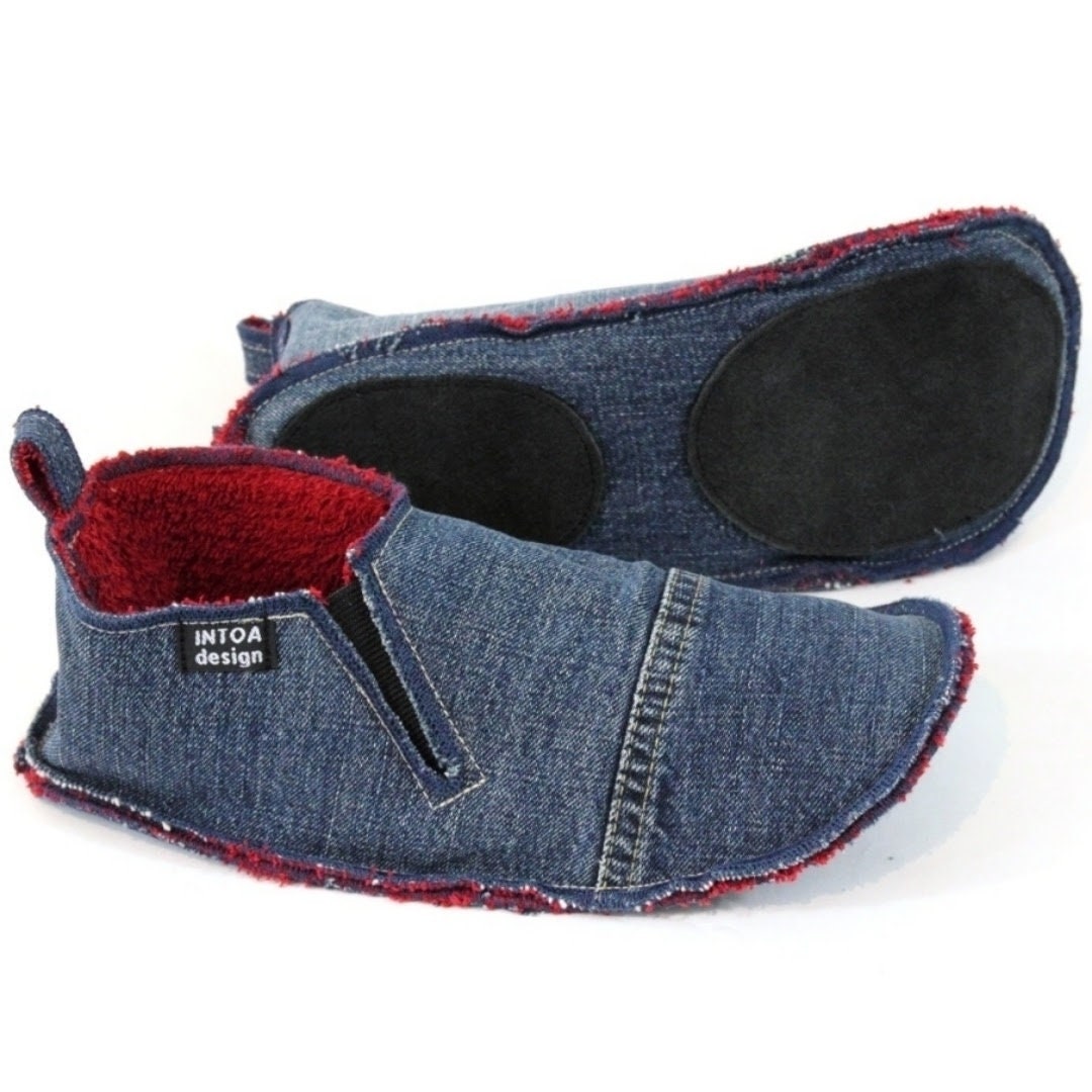 Denim Slippers of Recycled Jeans Adults With Rubber Bands - Etsy
