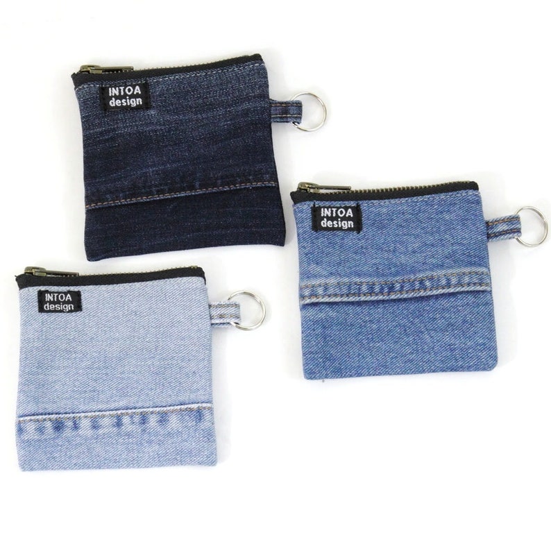 Denim Coin Purse of Upcycled Jeans, Medium Blue image 2