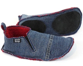 Denim Slippers of Upcycled Jeans, adults, with rubber bands