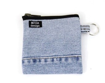 Denim Coin Purse of Upcycled Jeans, Light Blue