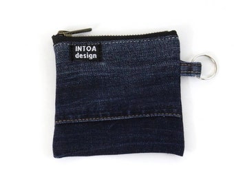 Denim Coin Purse of Upcycled Jeans, Dark Blue