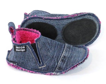 Denim Slippers of Upcycled Jeans, kids, with rubber bands