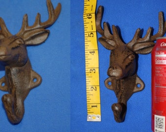 Stag Head Lodge Coat Hooks, Cast Iron, Volume Priced, 6 1/2", H-20 Free Ship