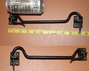 2 Old-World Door Hook Latches 10 inch Cast Iron, Rustic Black Finish, Big Flopper - H-79B Free Ship