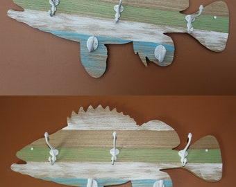 2) Fish Cleaning Station Decor, Wooden Fish Hooks Racks, 22 1/2 inch, Fish-Tation - 2 Racks Handmade By Shorely Yours