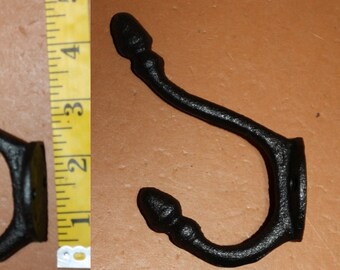 Acorn Design Double Coat Hat Wall Hooks, Solid Cast Iron 4 1/2" tall, Black ~,  "C",  H-18 Free Ship