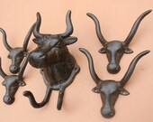 Cast Iron Bull Head Horns Wall Hooks Decor, Lotta Bull H-81B H-99