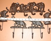 Deluxe Collection of Elephant Wall Hooks, Good Luck, Elephant Family, Baby Elephant, Cast Iron, Elephant Reunion - 5 items