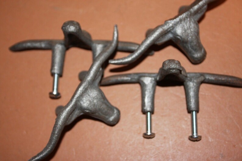 HW-65 Longhorn Knobs Pulls Rustic Cast Iron 5 inches wide 6 Set of 5 Kitchen Drawer Cupboard Cabinet Hardware