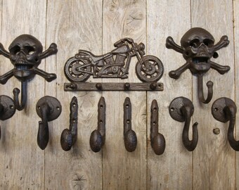 Cast Iron Skull Coat Hooks MOTORCYCLE MANIA COLLECTION 11 Items
