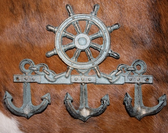 1 piece) Bronze-look ship's wheel wall hook 9 1/2" wide,  coat and hat hook, nautical coat and hat hook, BL-62~ Free Ship