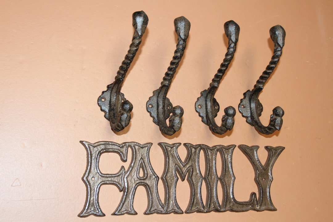 Family Cabin Entryway Coat Hat Key Rack Hooks Set, Cast Iron Etsy