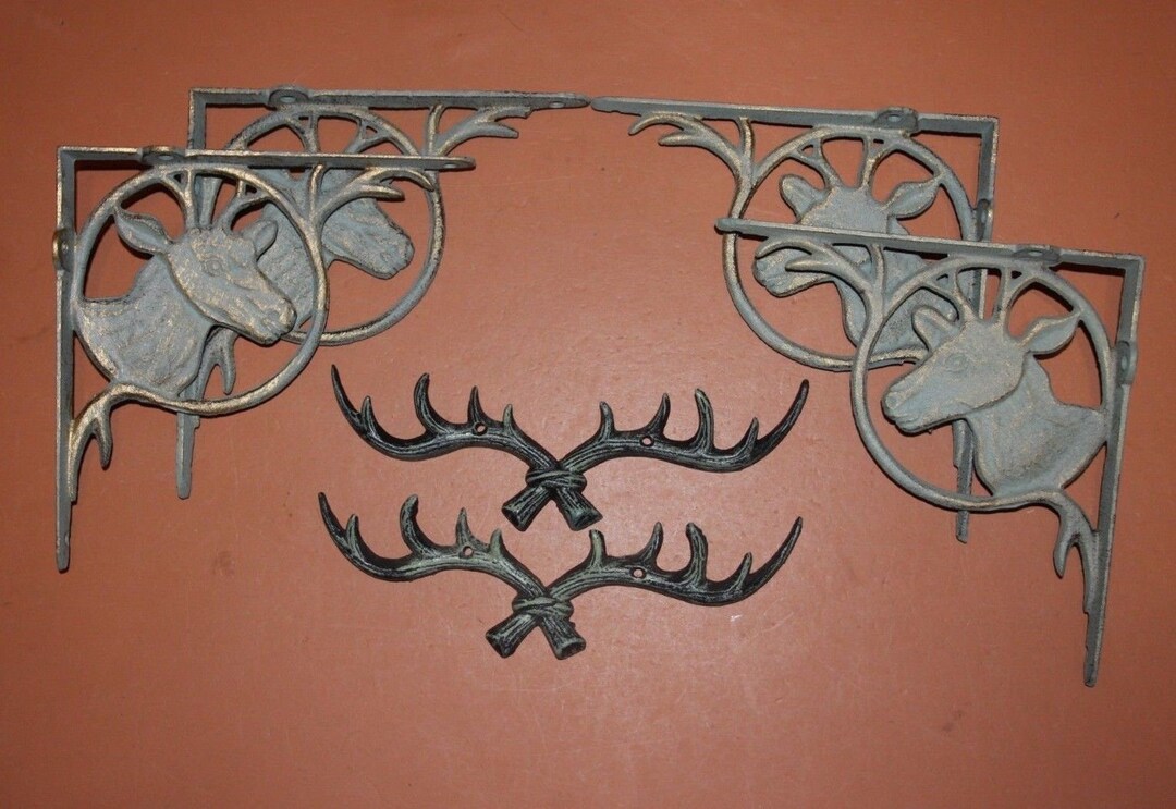6 Deer Hunter Shelf Brackets Antler Keyracks Solid Cast Iron Etsy