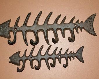 Fishing Lodge Coat Hooks Rack / Wall Mounted, Cast Iron Free Ship