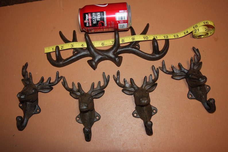 5 Wall Mounted Antler Coat Wall Hooks Cast Iron Deer Head Etsy