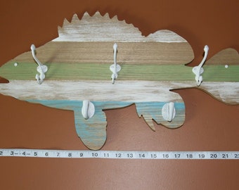 Unique Fisherwoman Wall Decor, Wooden Fish Hooks Rack, 22 1/2 inch, Fish-Tation Free Ship /Handmade By Shorely Yours