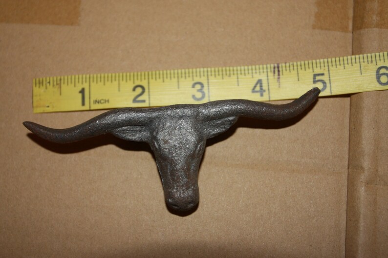 HW-65 Longhorn Knobs Pulls Rustic Cast Iron 5 inches wide 6 Set of 5 Kitchen Drawer Cupboard Cabinet Hardware