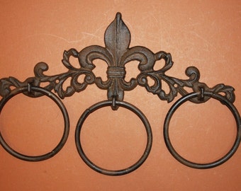 1)pc, Fleur De Lis Bath Towel Ring, Bath Decor, vintage-look towel ring, cast iron,F-20