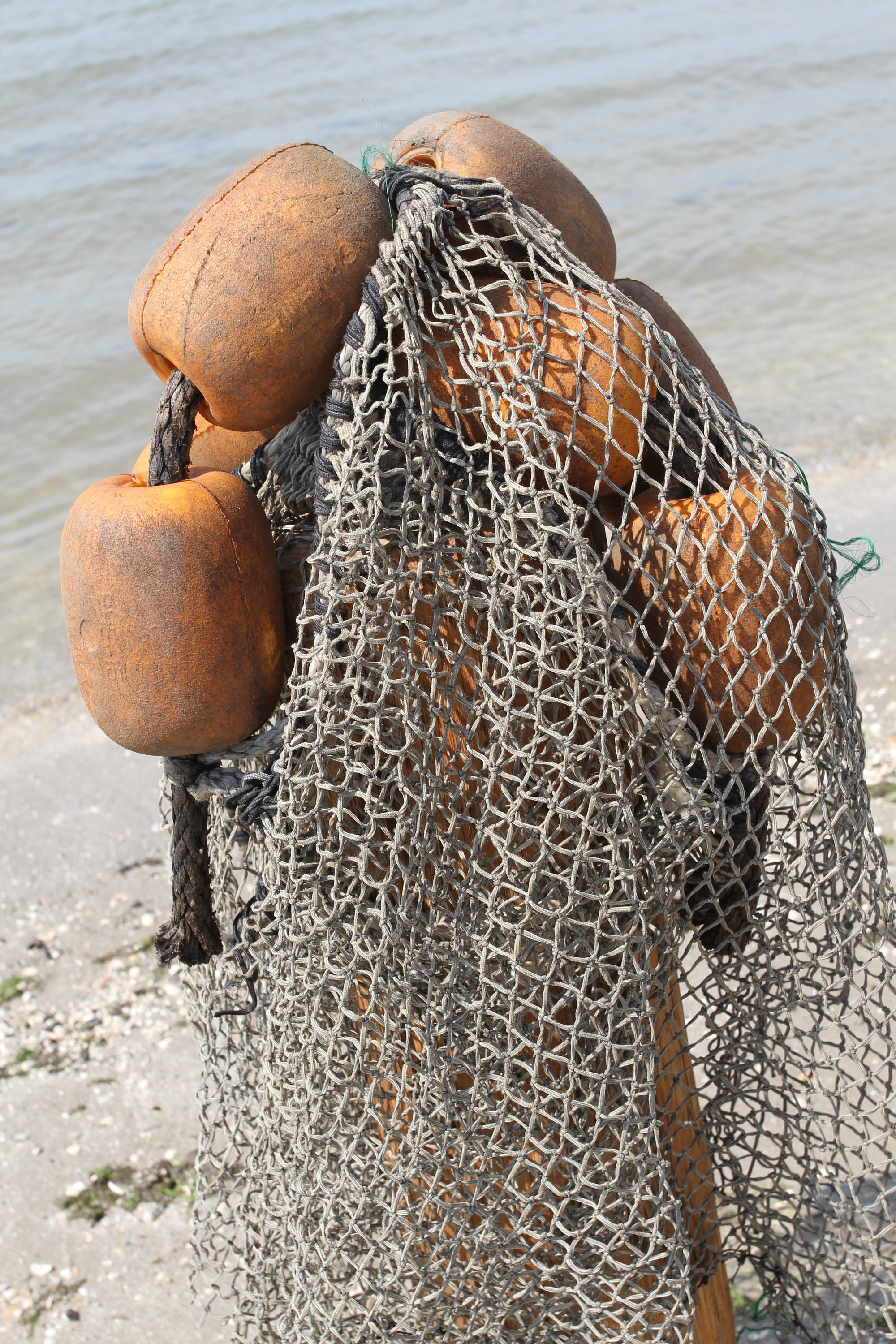 Authentic Used Fishing Net Floats on Rope 42 Long, Set of 4 Reclaimed From  Commercial Fish Netting Old Buoys, Nautical Decor 