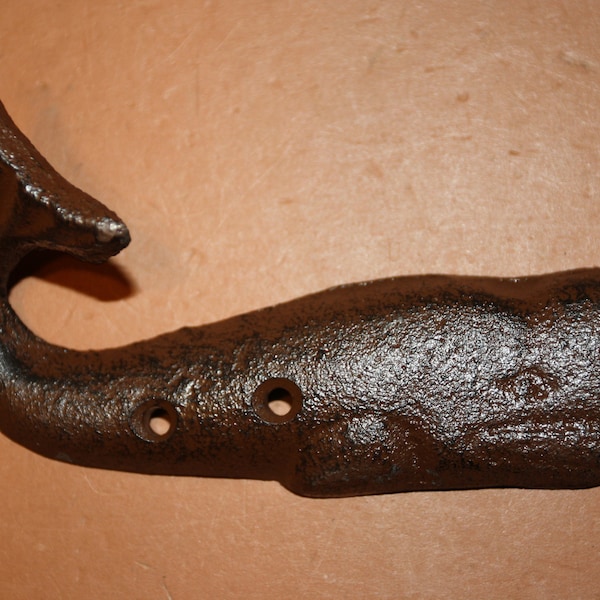 Rustic Coastal Living Home Decor Whale Coat Hook Cast Iron 5 3/4" wide ~ H-102 Free Ship