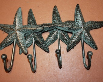 4) Sea Star Wall Hooks, Cast Iron, 5 inch, Set of 4, BL-52 Free Ship