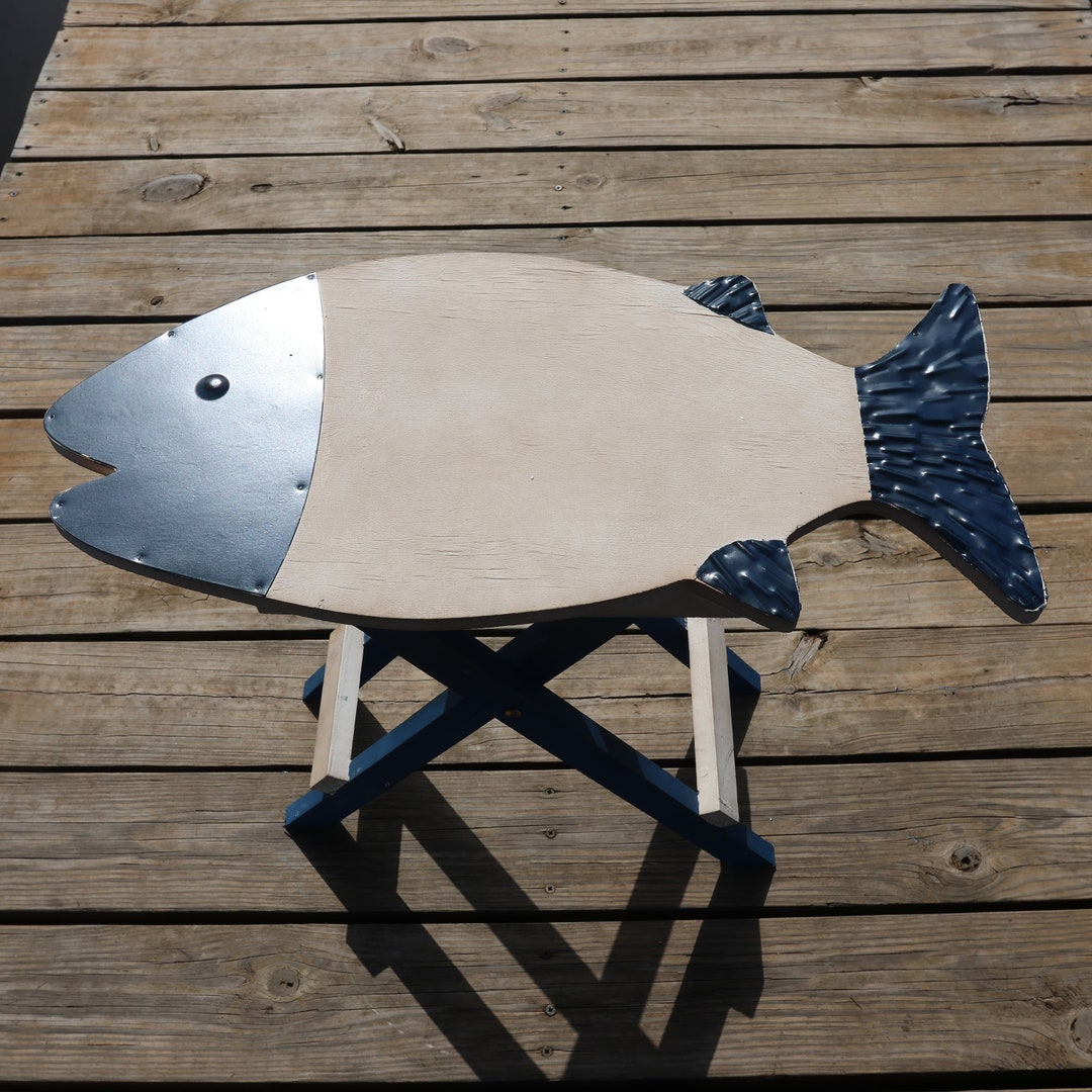 Table Fish Gift FISH TABLE, Distressed Wood, Folding for Easy Storage, Garden Table ...