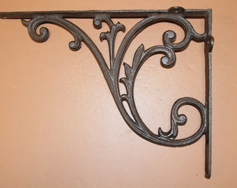 16 inch Decorative Design Shelf Brackets / Heavy Cast Iron / Intricate Filigris Scrollwork, B-85