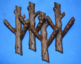 4) Cabin Bathroom Decor, Tree Branch Towel Hooks, Cast Iron, 7 1/2" tall, Set of 4, H-42 Free Ship