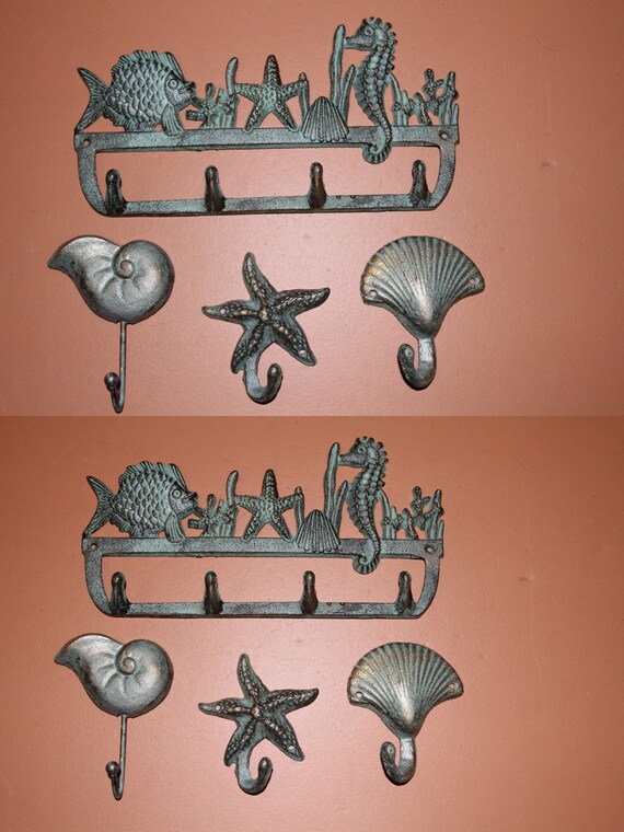 Tropical Sea Life Wall Hooks Set Cast Iron Beach Style Set of 4 Free Ship Etsy