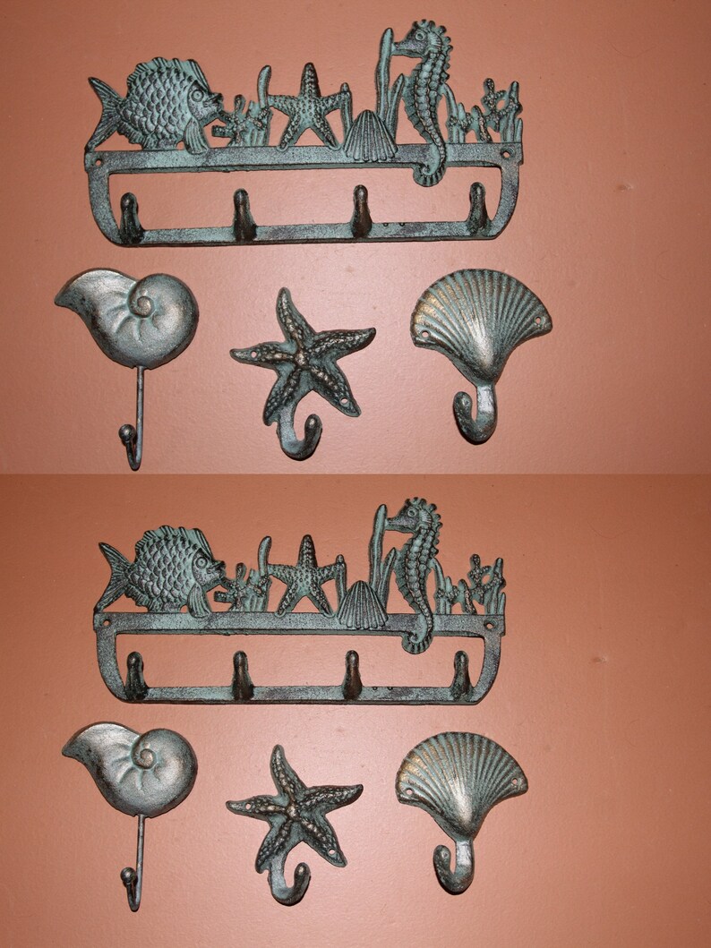 Tropical Sea Life Bathroom Towel Hooks set Cast Iron Beach | Etsy