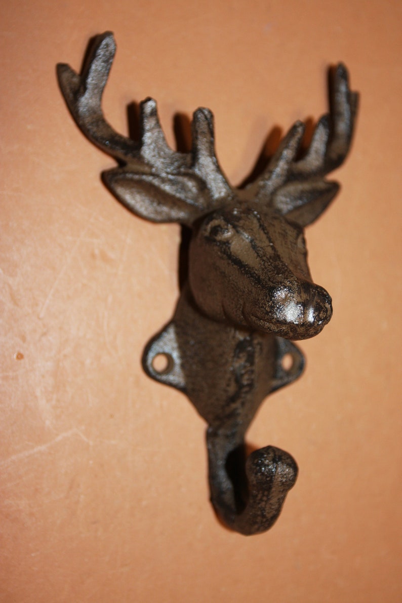 5 Wall Mounted Antler Coat Wall Hooks Cast Iron Deer Head Etsy