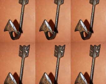 6) Vintage Look Cast Iron Arrow Wall Hooks, 6 inches tall, Shipping Included, W-69 Free Ship