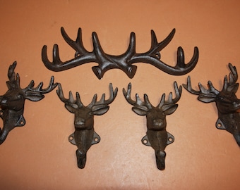 Stag Head  Cast Iron Wall Hooks Set, Free Ship