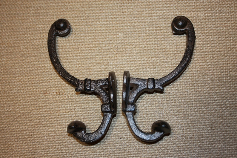 Double Hook Coat Hat Wall Mounted Hooks Vintagelook Cast Etsy
