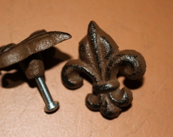Vintage Style Fleur De Lis Knobs Hardware Cast Iron, 2 1/4 inch tall, Volume Pricing, F-8 Free Ship