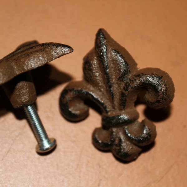 Vintage Style Fleur De Lis Knobs Hardware Cast Iron, 2 1/4 inch tall, Volume Pricing, F-8 Free Ship