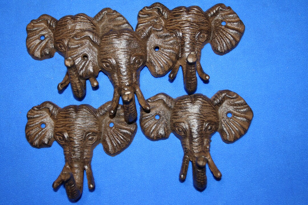 5 Elephant Wall Hooks Cast Iron, 5, Elephant Collector Decor, Set of 5