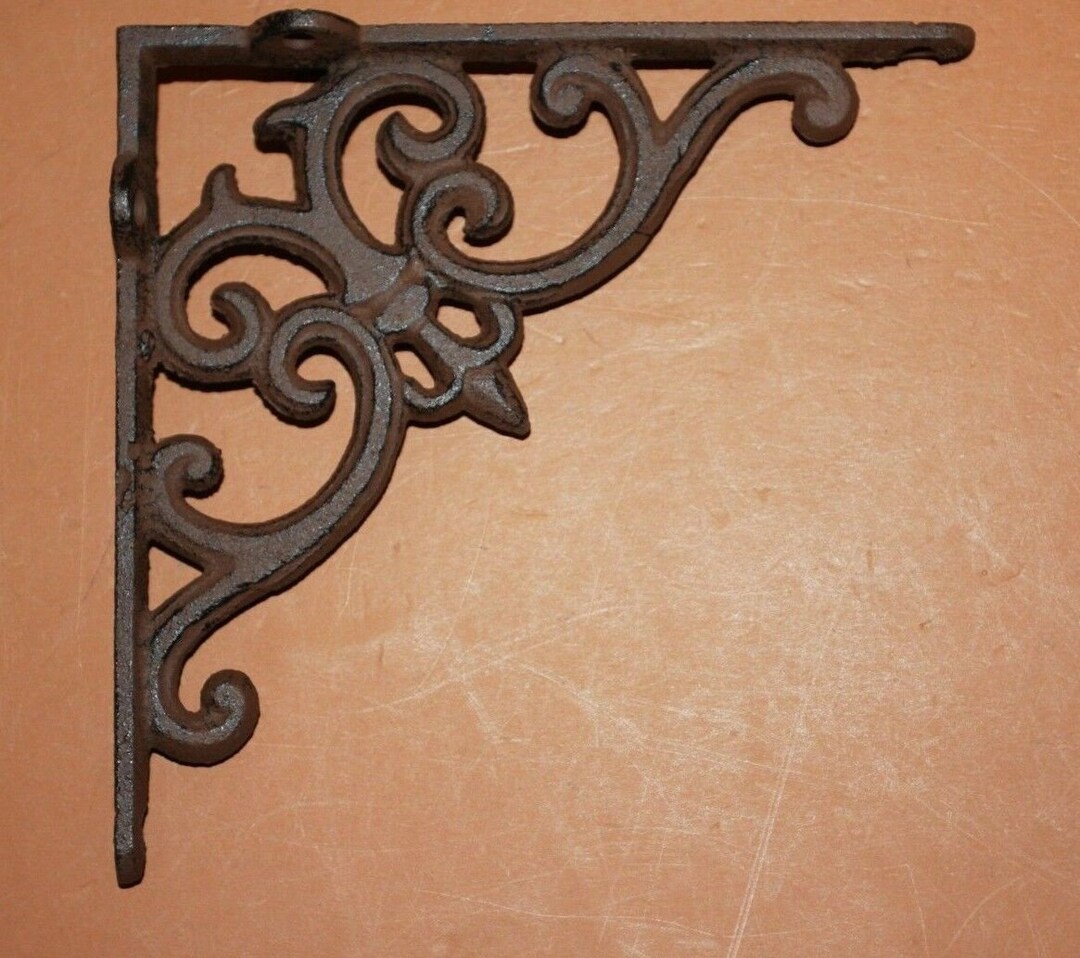 French Country Shelf Brackets 6 1/2 Inch, Solid Cast Iron, B77 Free